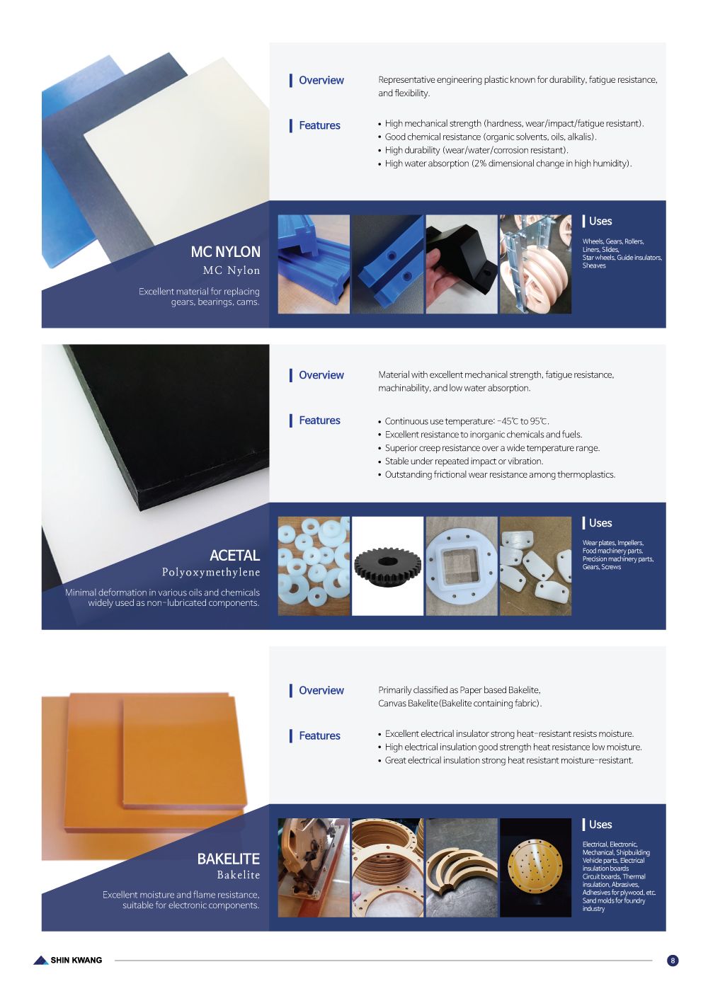 Catalog page 9 — MC nylon, acetal, Bakelite