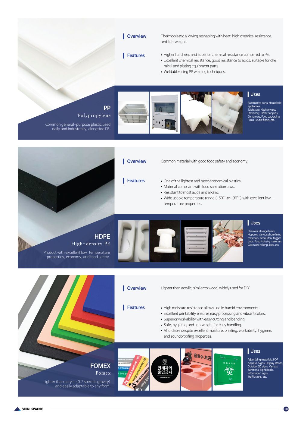 Catalog page 11 — Polypropylene, HDPE, Foamex