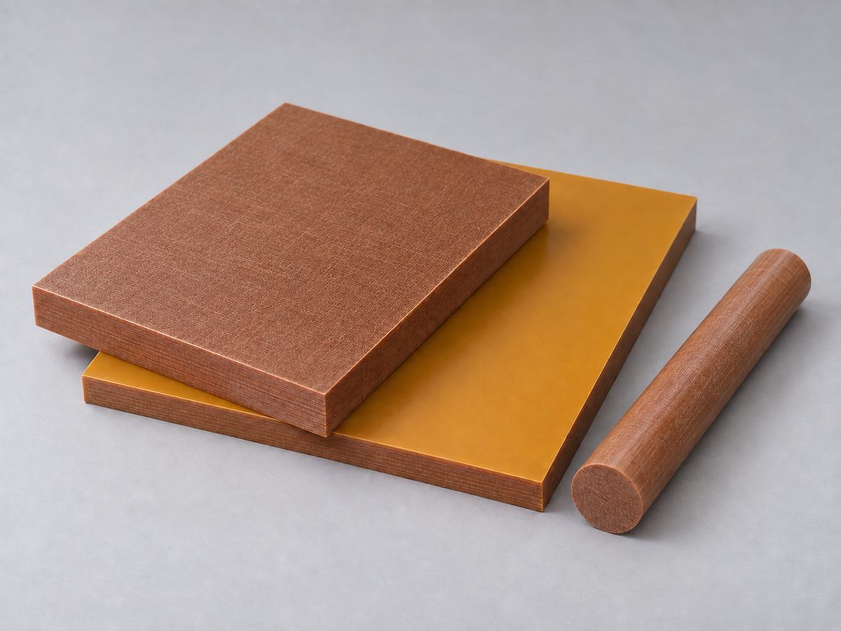 Yellow paper phenolic plate, brown fabric phenolic plate and rod